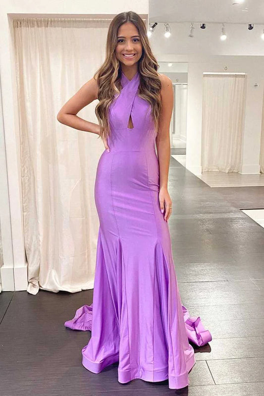 Lilac Trumpet Cross Front Long Formal Dress   TP69