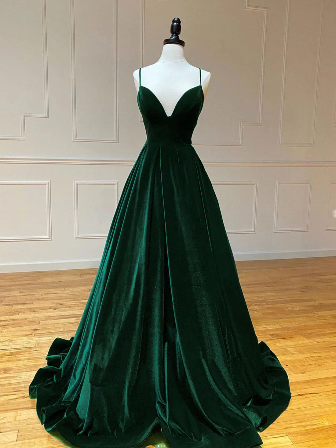 Simple A-Line Velvet Green Long Prom Dress, Green Long Formal Dress TP30