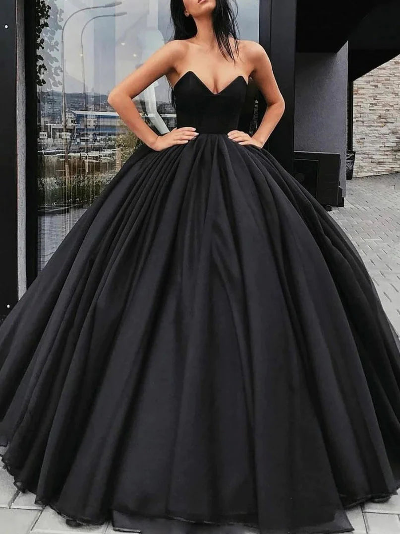 Black tulle long prom dress, black tulle long evening dresss TP46