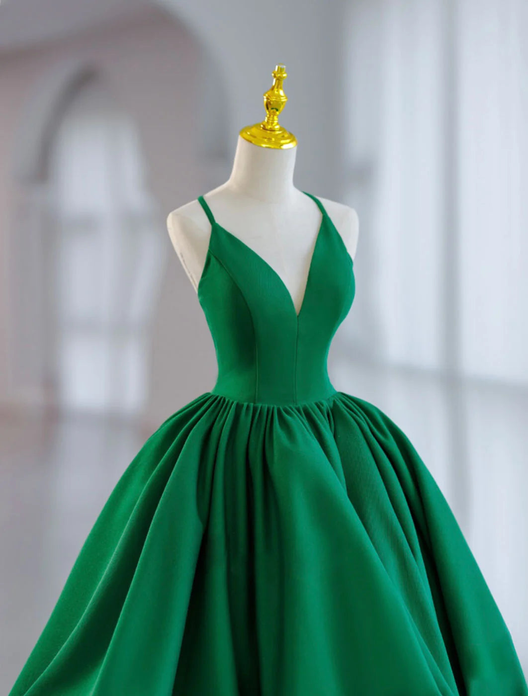 Green Ball Gown Satin Short Prom Dress, Green Satin Evening Dress TP35