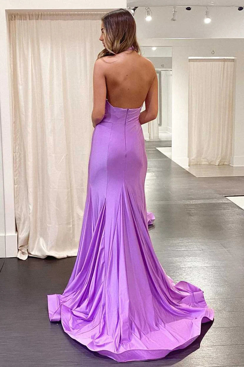 Lilac Trumpet Cross Front Long Formal Dress   TP69