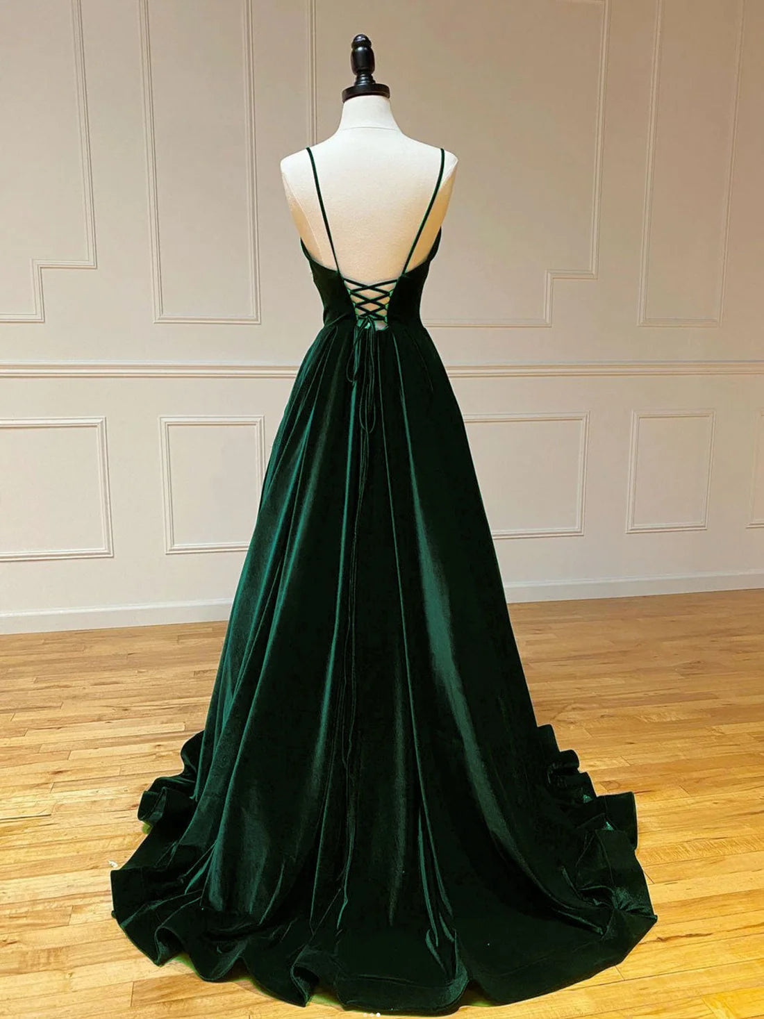 Simple A-Line Velvet Green Long Prom Dress, Green Long Formal Dress TP30