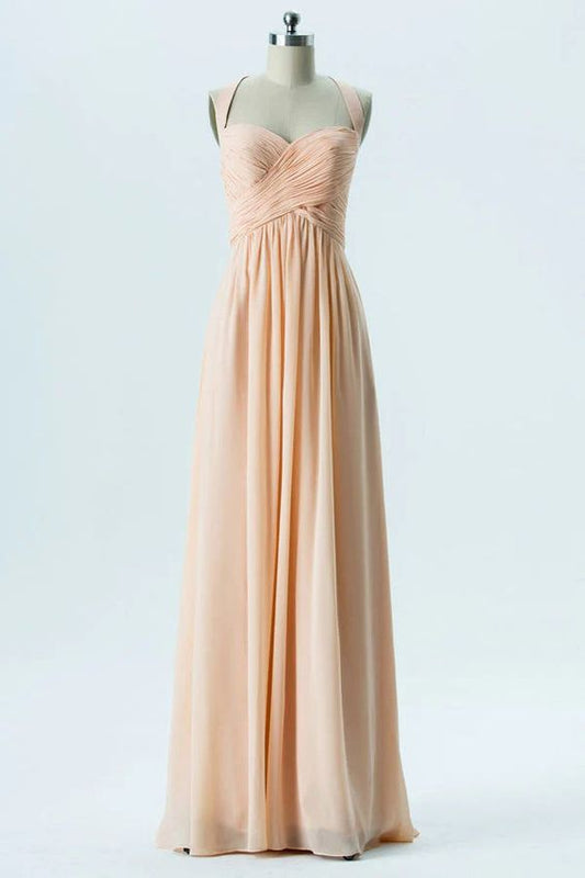 Halter Peach Bridesmaid Dress with Criss Cross Straps    TP83