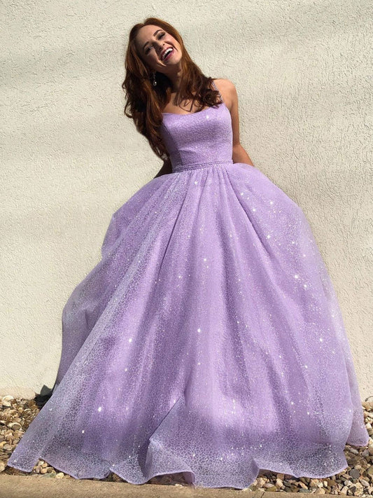 Purple tulle sequin long prom dress, purple tulle evening dress TP45