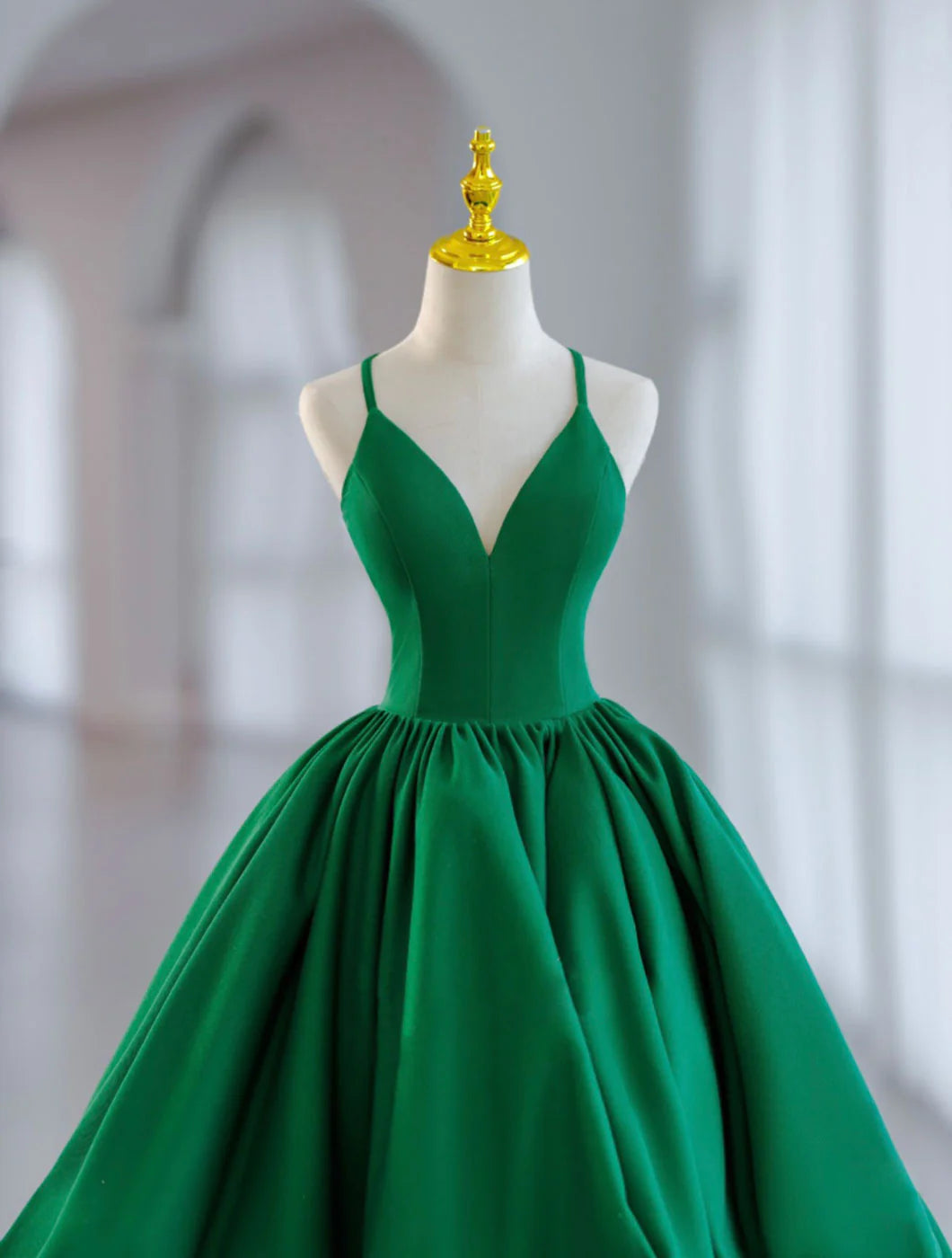 Green Ball Gown Satin Short Prom Dress, Green Satin Evening Dress TP35