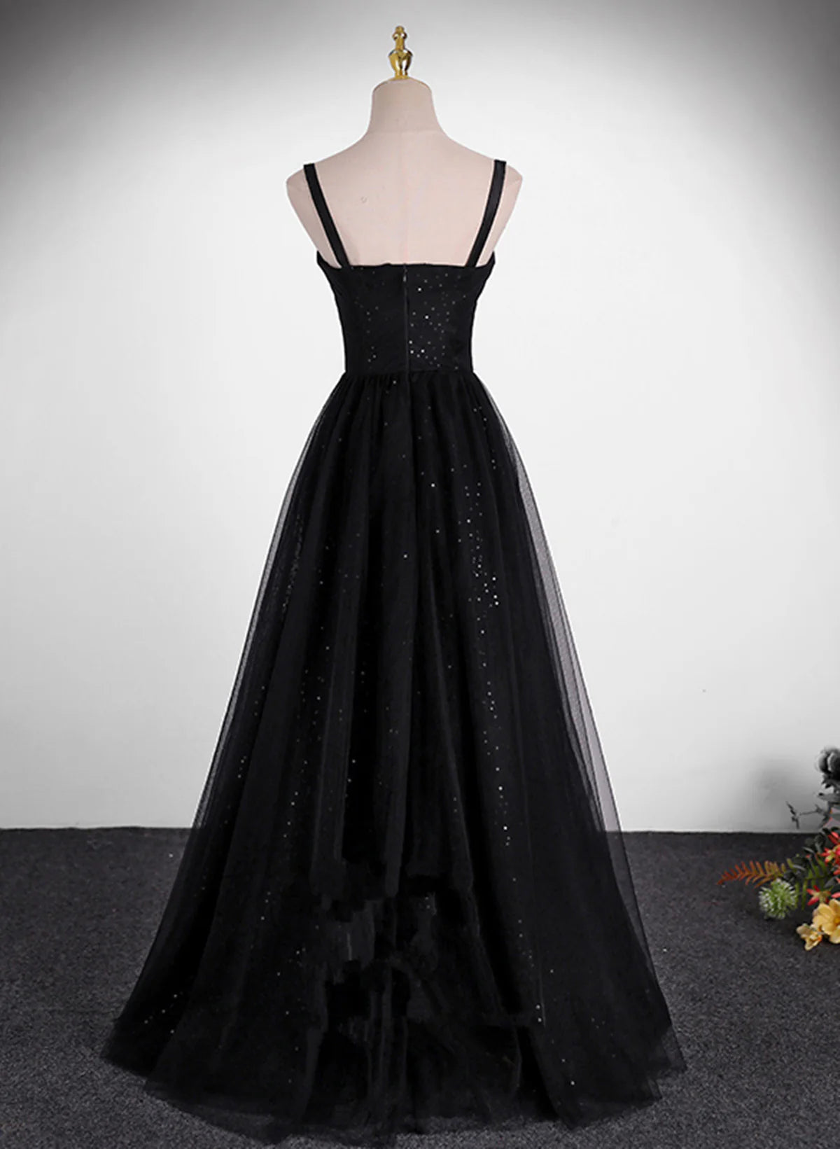 A-line Sweetheart Black Tulle Long Formal Dress, Black Simple Prom Dress TP1104