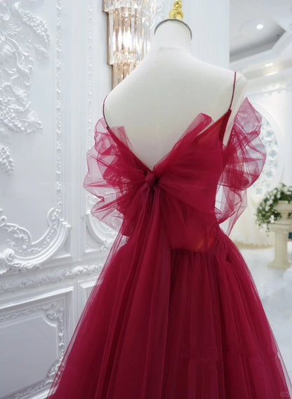 Red Off Shoulder Tulle A-line Formal Dress, Red Tulle Long Evening Dress Prom Dress TP1110