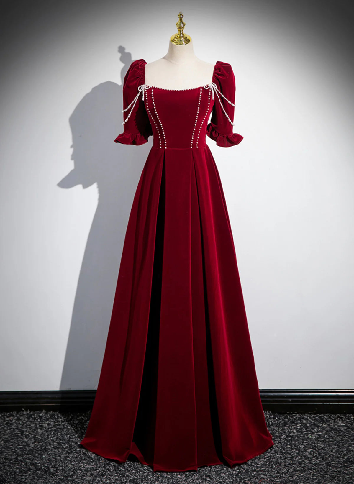 Wine Red A-line Velvet Long Bridesmaid Dress, Wine Red Long Prom Dress TP1111