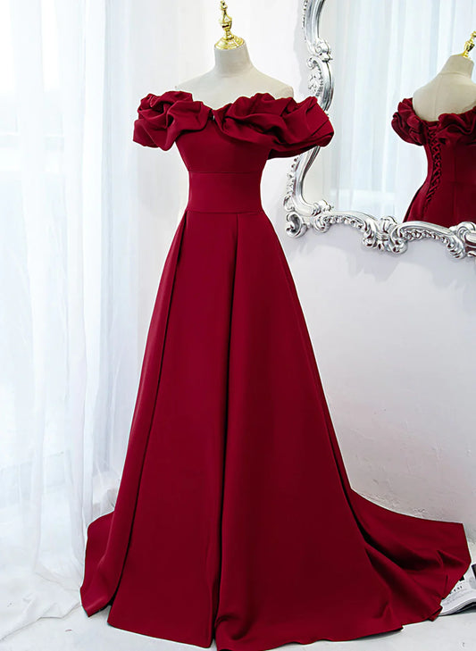 Wine Red Off Shoulder Sweetheart Long Party Dress, Wine Red Prom Dress Evening Dress TP1142