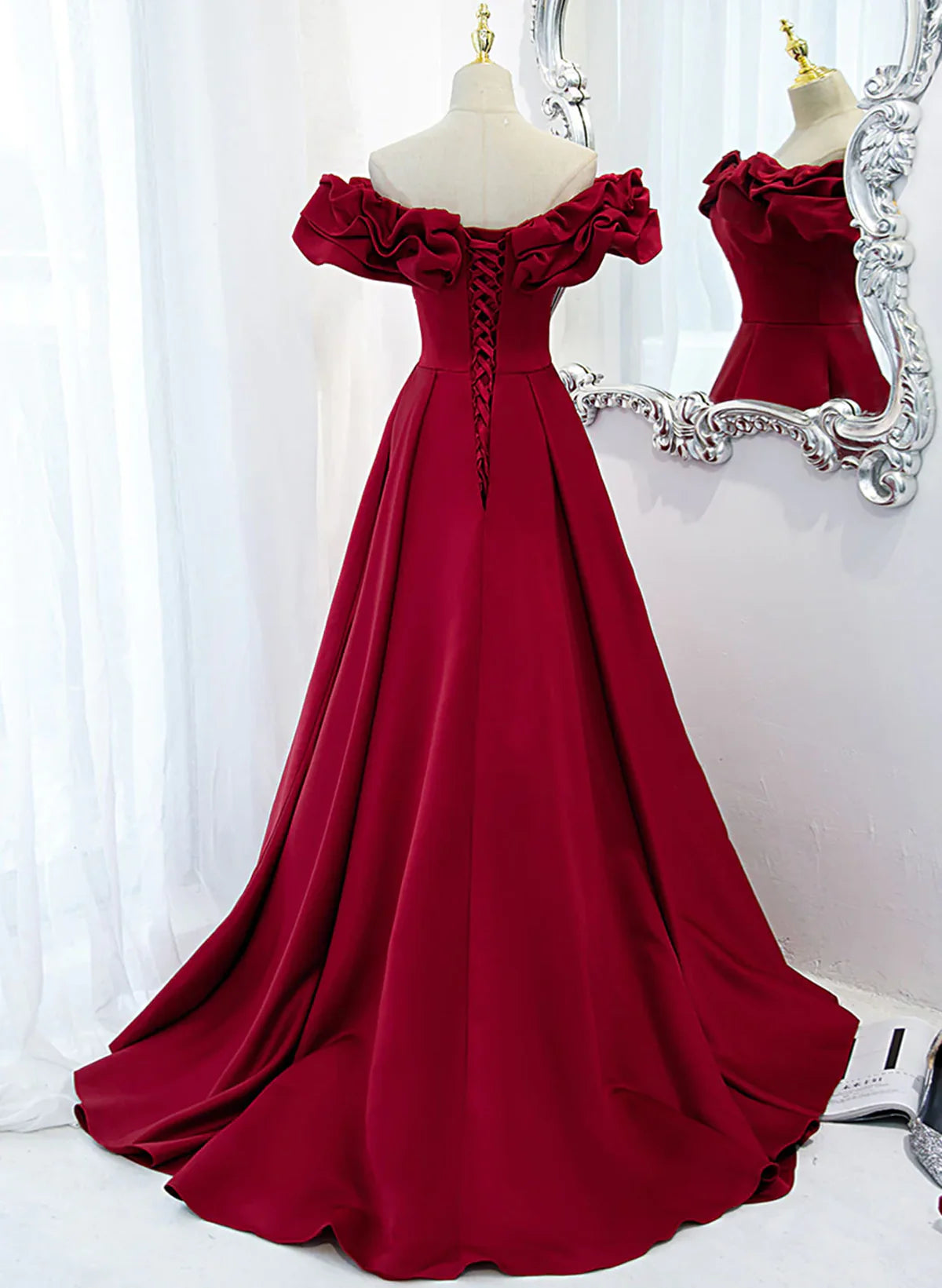 Wine Red Off Shoulder Sweetheart Long Party Dress, Wine Red Prom Dress Evening Dress TP1142