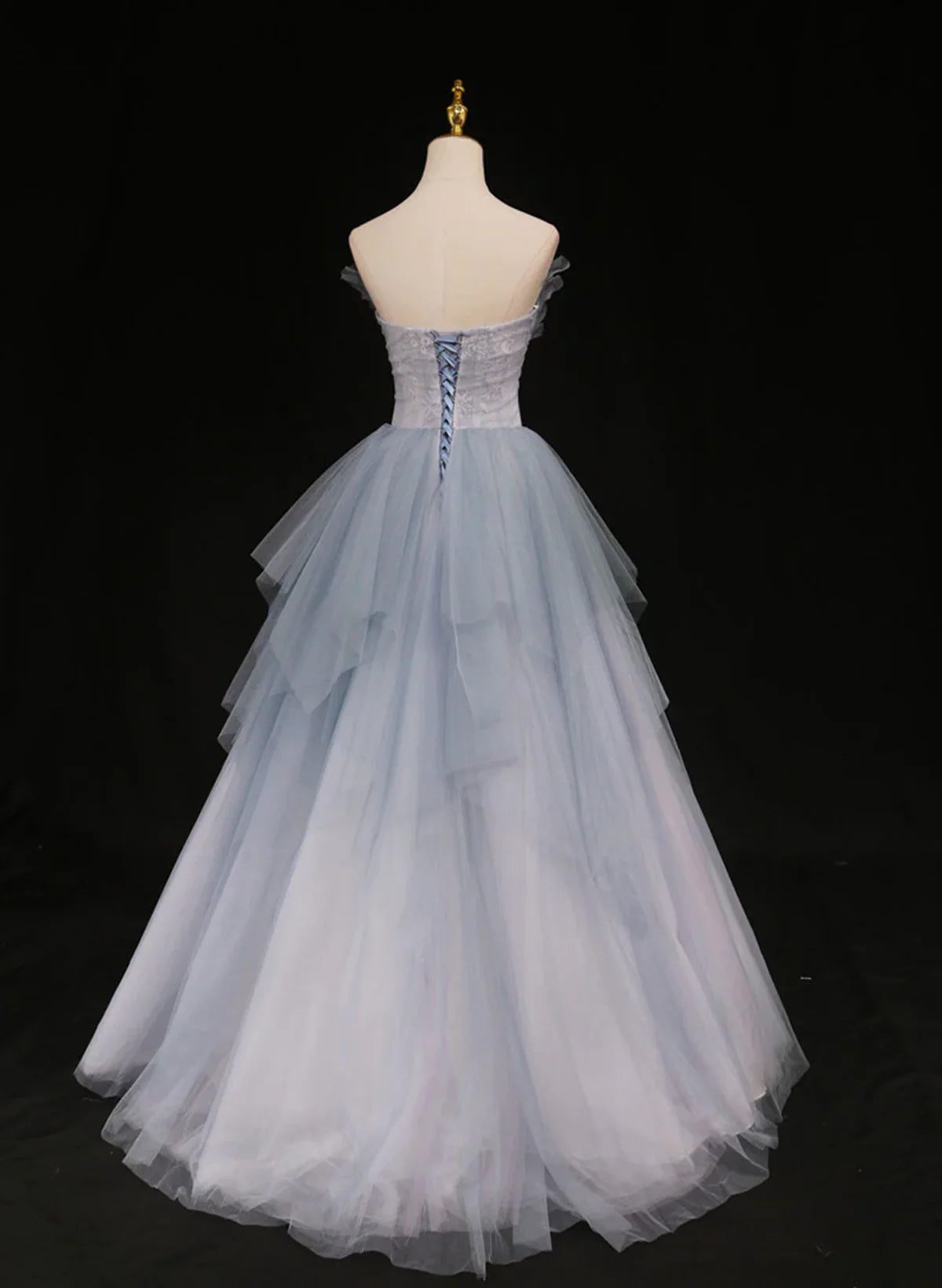 Light Blue Gradient Tulle with Beaded Long Formal Dress, Light Blue Long Prom Dress TP1153