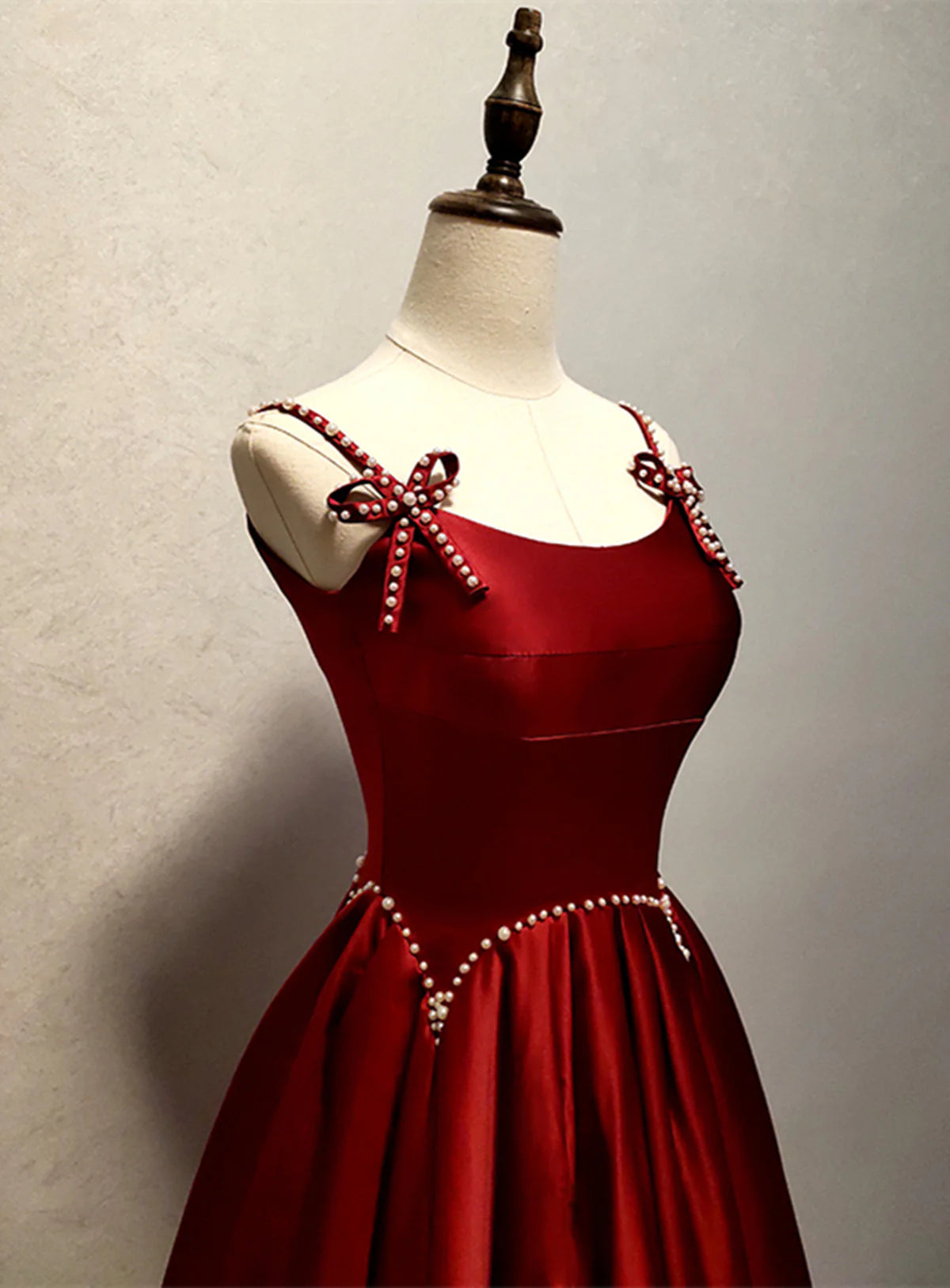 Wine Red Straps Satin Long Party Dress, Wine Red A-line Long Prom Dress TP1160