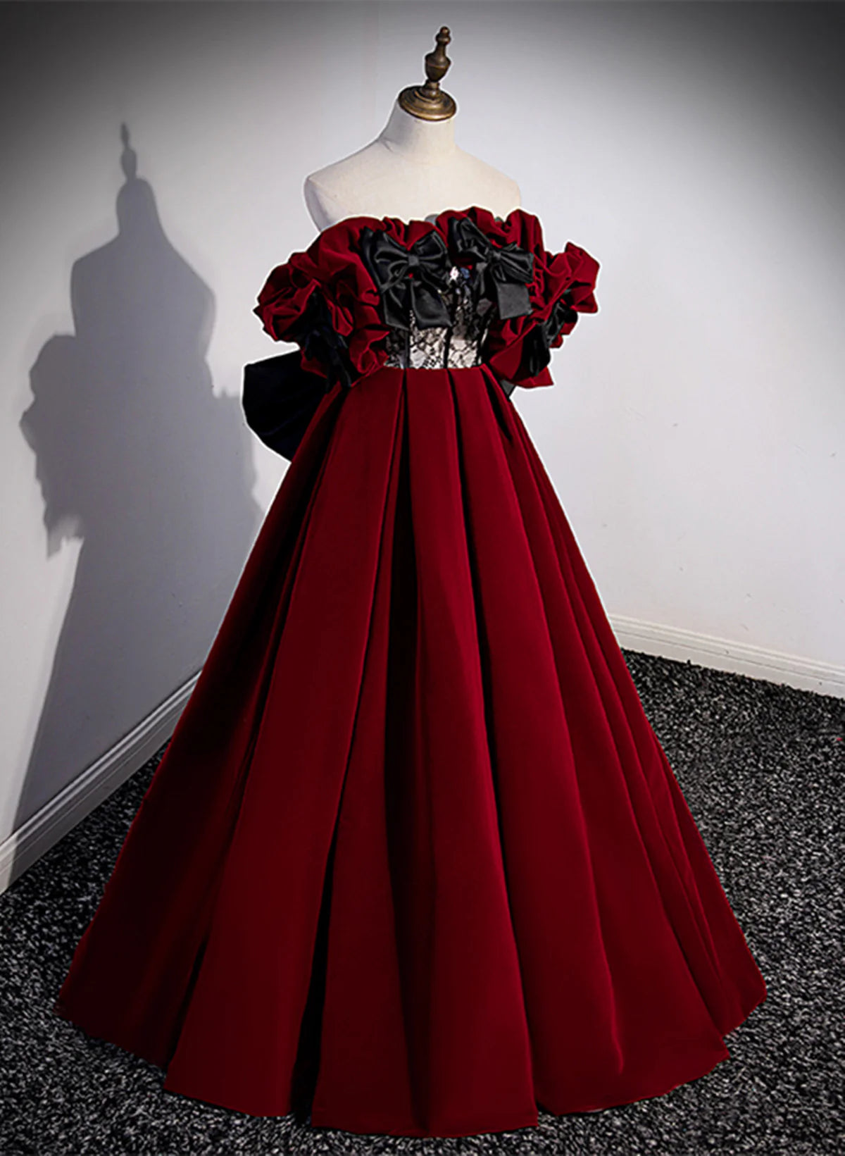 Dark Red Velvet Off Shoulder Party Dress, A-line Floor Length Prom Dress Formal Dress TP1201