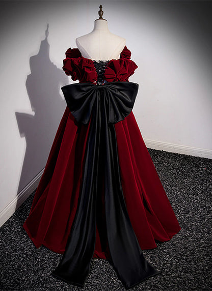 Dark Red Velvet Off Shoulder Party Dress, A-line Floor Length Prom Dress Formal Dress TP1201