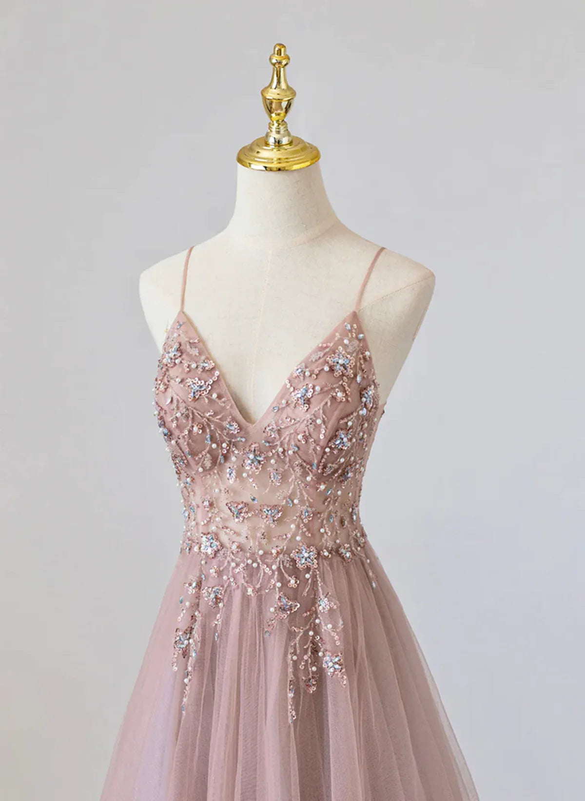 Lovely Pink V-neckline Beaded Straps Floor Length Party Dress, Pink Long Prom Dress TP1219