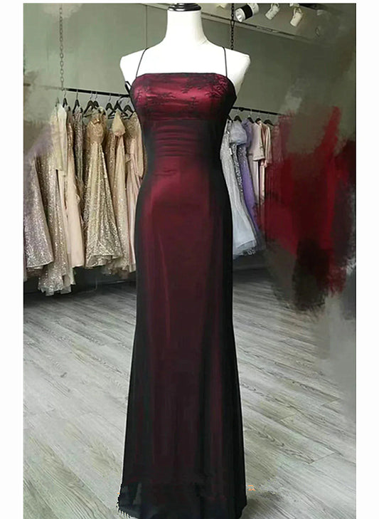 Unique Black and Red Scoop Straps Long Party Dress, Black and Red Evening Dress TP1223