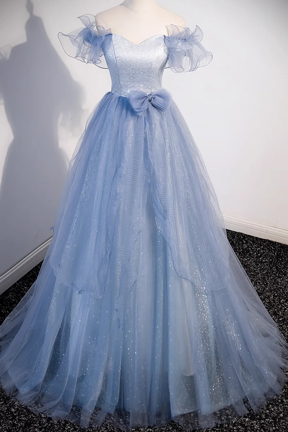 Light Blue Tulle Long Formal Dress, A-line Off Shoulder Evening Dress Prom Dress TP1242