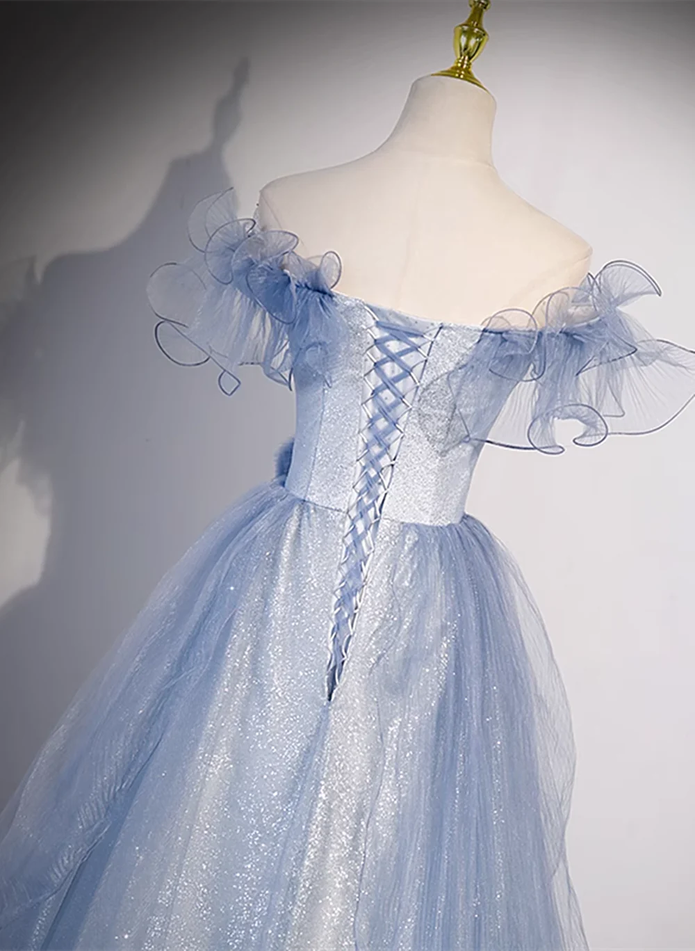 Light Blue Tulle Long Formal Dress, A-line Off Shoulder Evening Dress Prom Dress TP1242