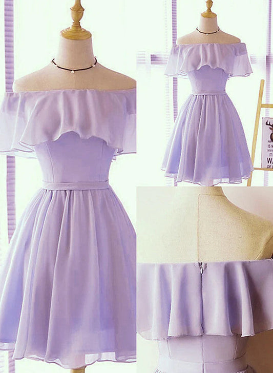 Cute Chiffon Short Light Purple Knee Length Formal Dress, Light Purple Prom Dress TP1275