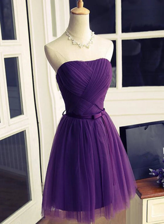 Purple Tulle Scoop Lace-up Short Homecoming Dress, Purple Tulle Short Prom Dress TP1295