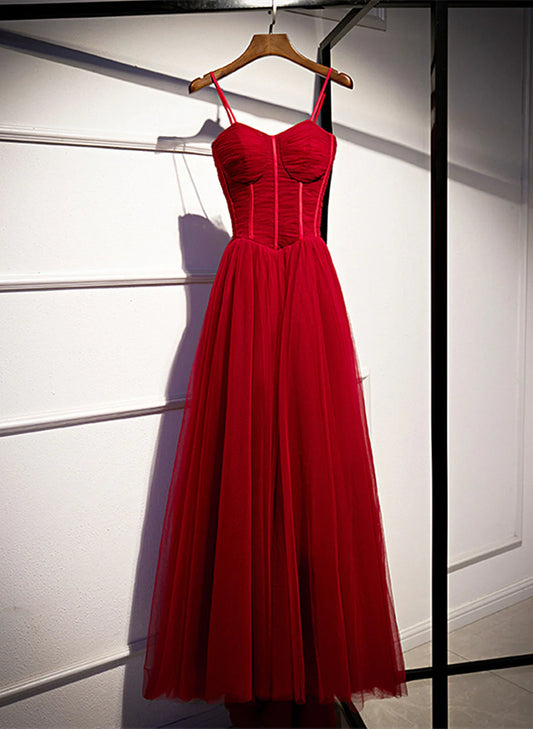 Red Sweetheart Simple A-line Tulle Prom Dress, Red Evening Dress Party Dress TP1301