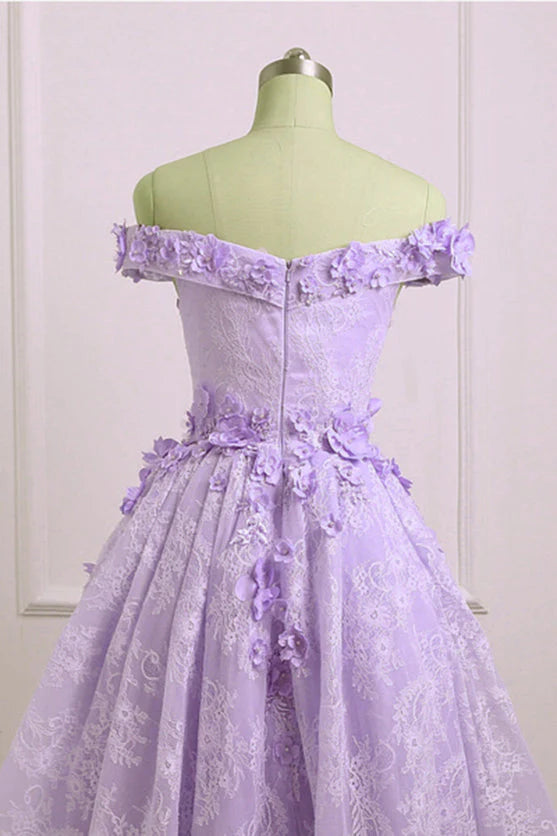 Light Purple High Low Lace Party Dress, High Low Short Prom Dress Homecoming Dress TP1307