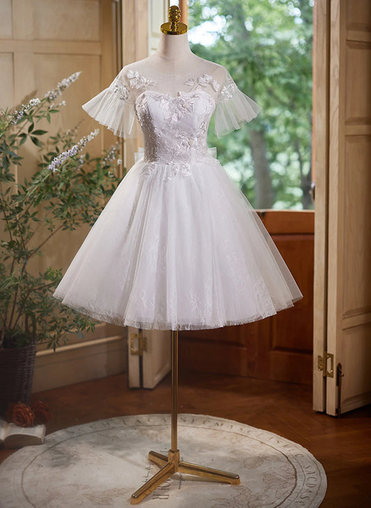 Cute White Tulle with Lace Short Party Dress, White Graduation Dress TP1331