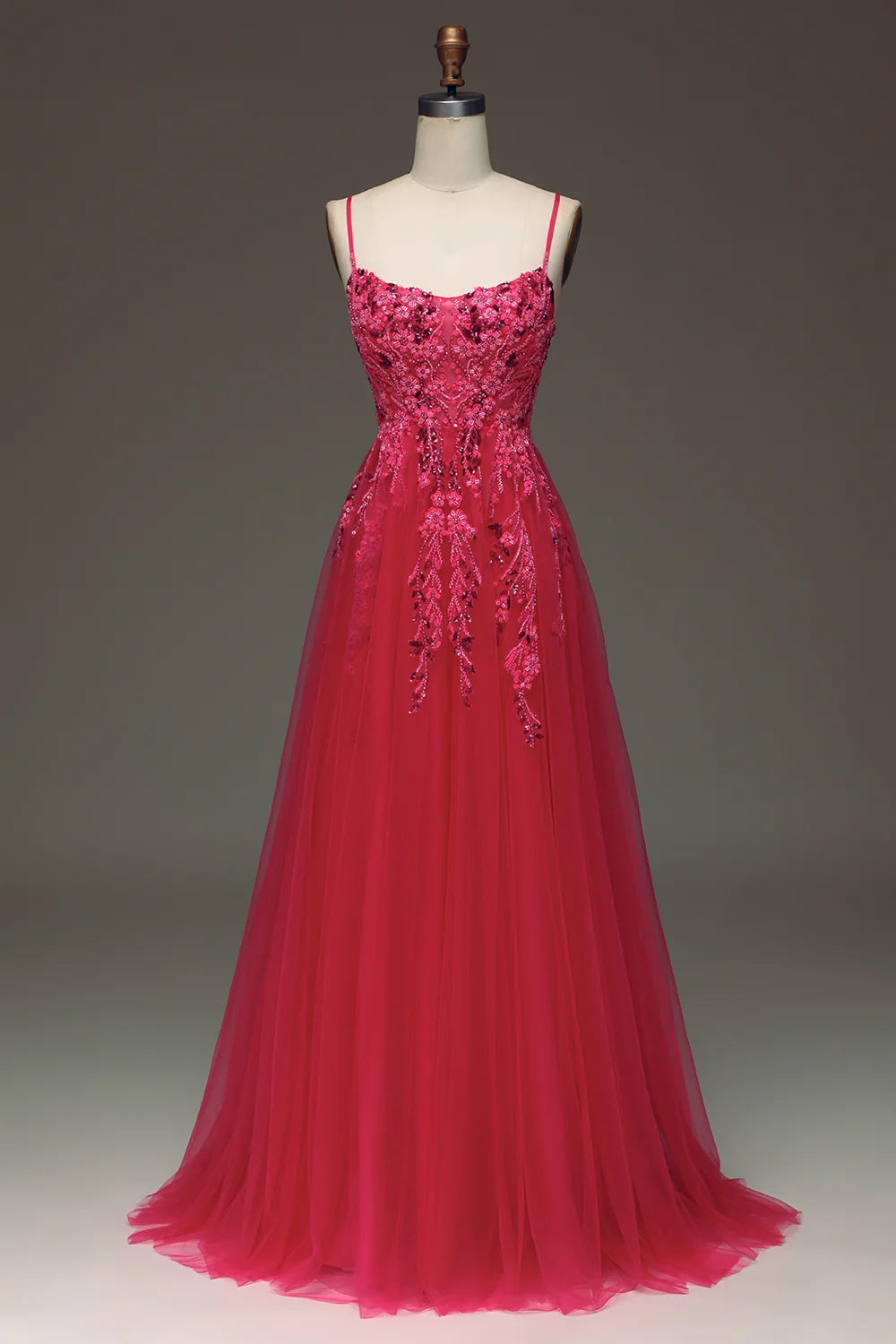 Spaghetti Straps A Line Red Prom Dress with Appliques TP1395