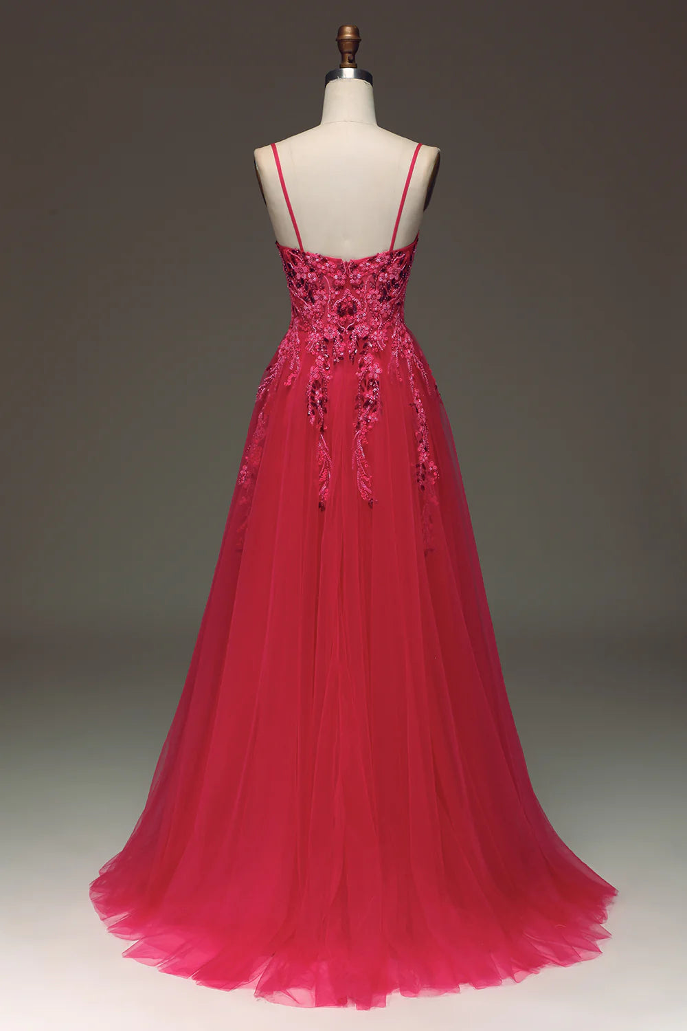 Spaghetti Straps A Line Red Prom Dress with Appliques TP1395