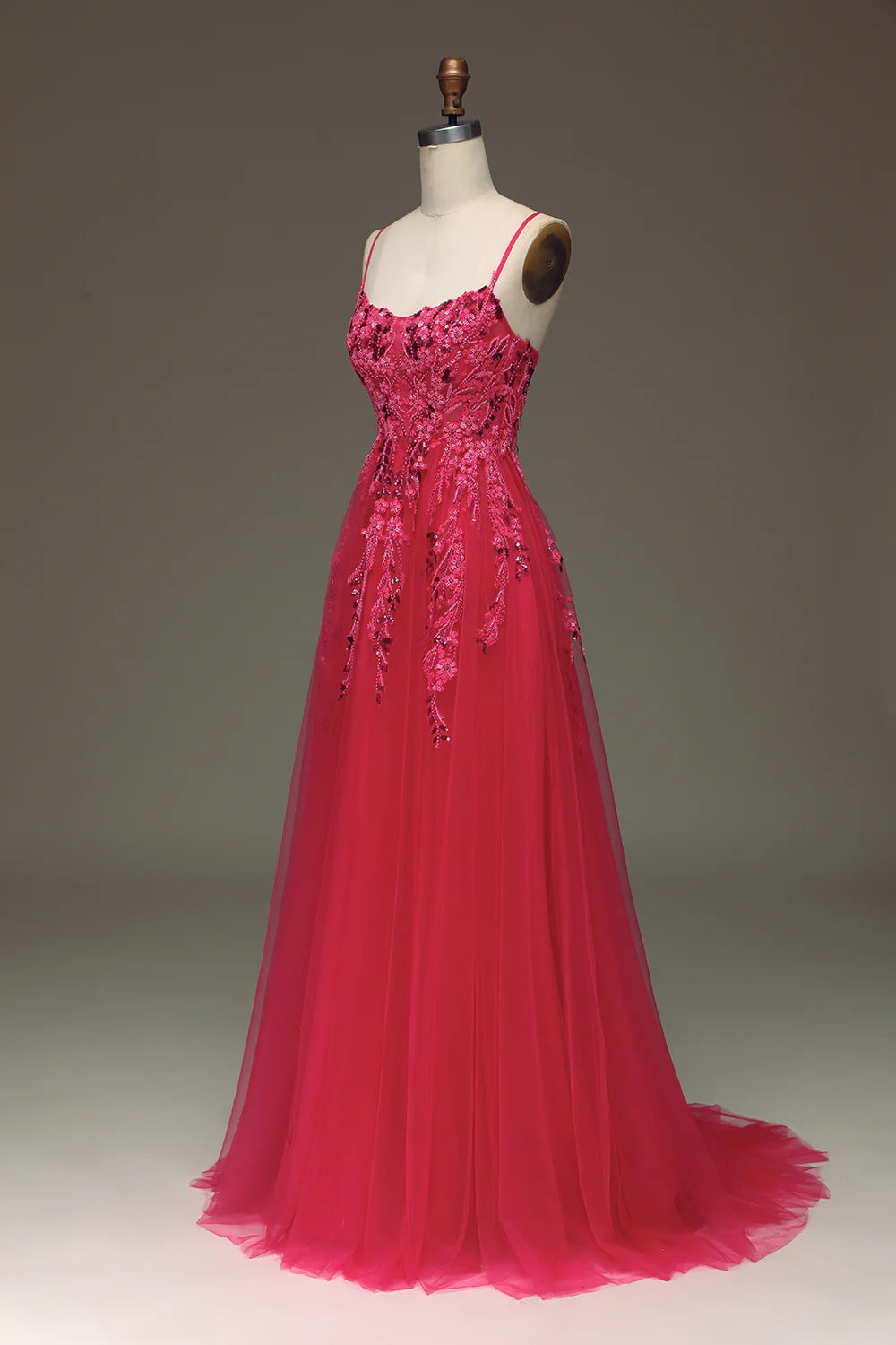 Spaghetti Straps A Line Red Prom Dress with Appliques TP1395