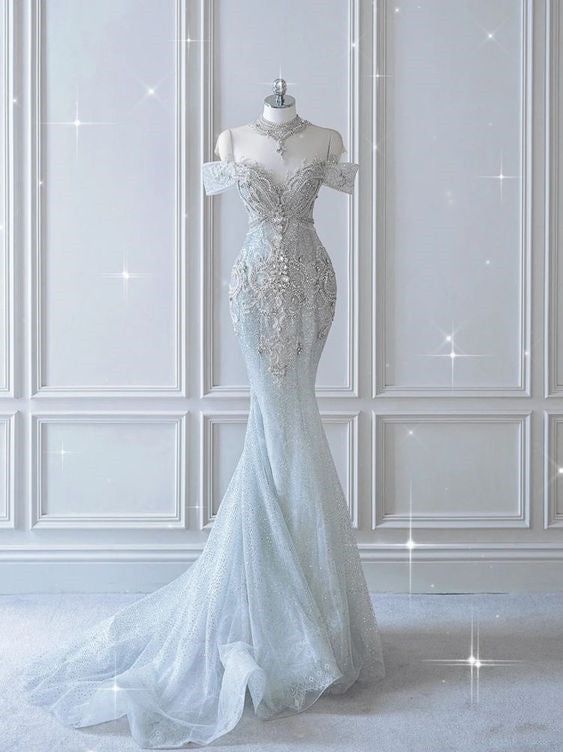 Vintage Mermaid Sequin Long Wedding Dresses TP1401