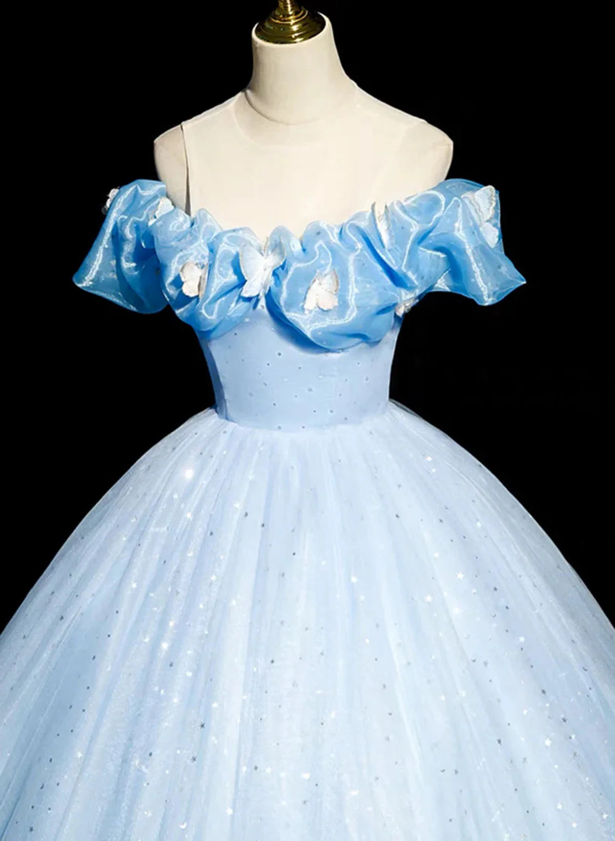 Beautiful Light Blue Tulle Off Shoulder Sweet 16 Dress, Light Blue Formal Dress TP1340