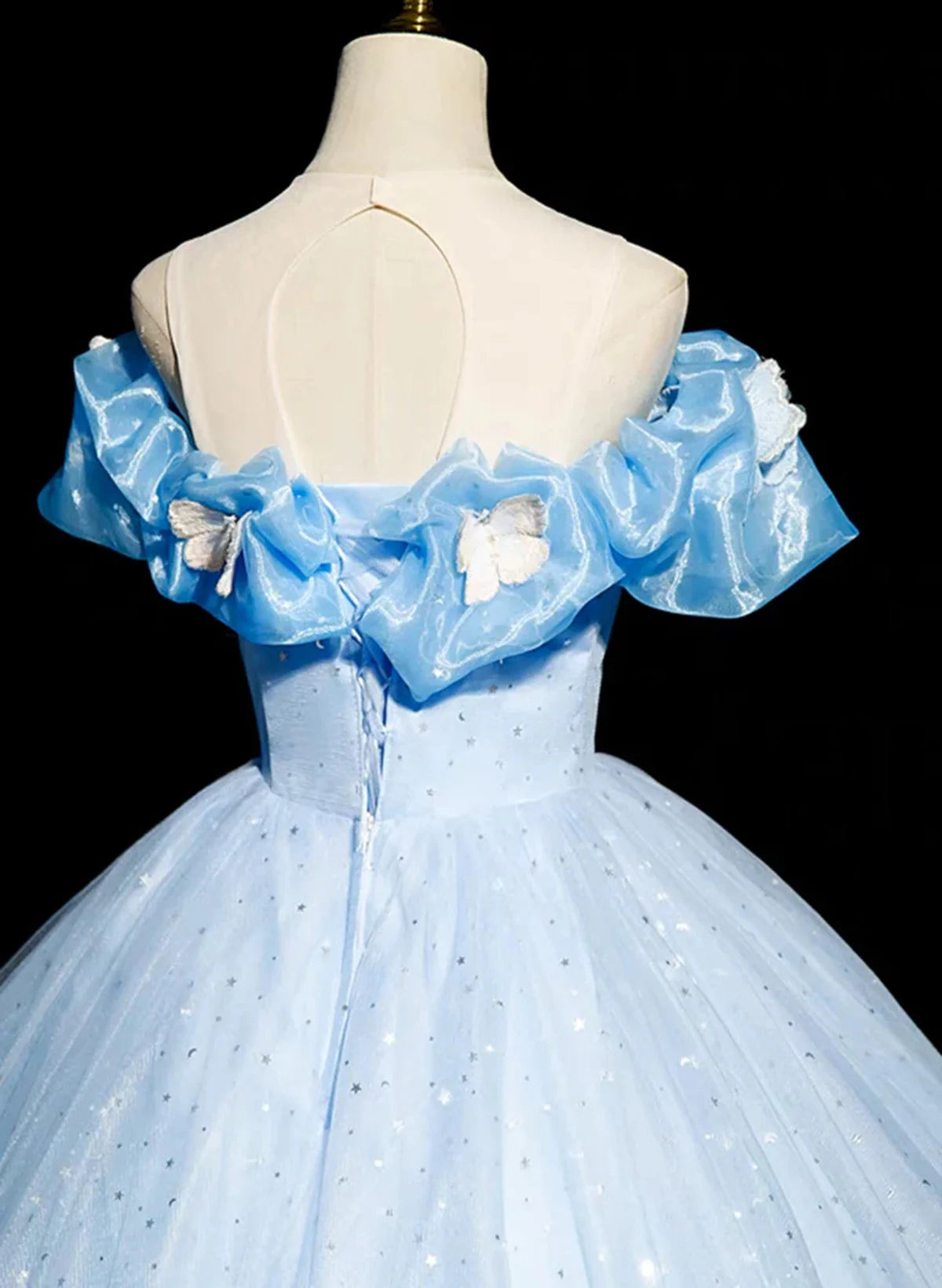 Beautiful Light Blue Tulle Off Shoulder Sweet 16 Dress, Light Blue Formal Dress TP1340