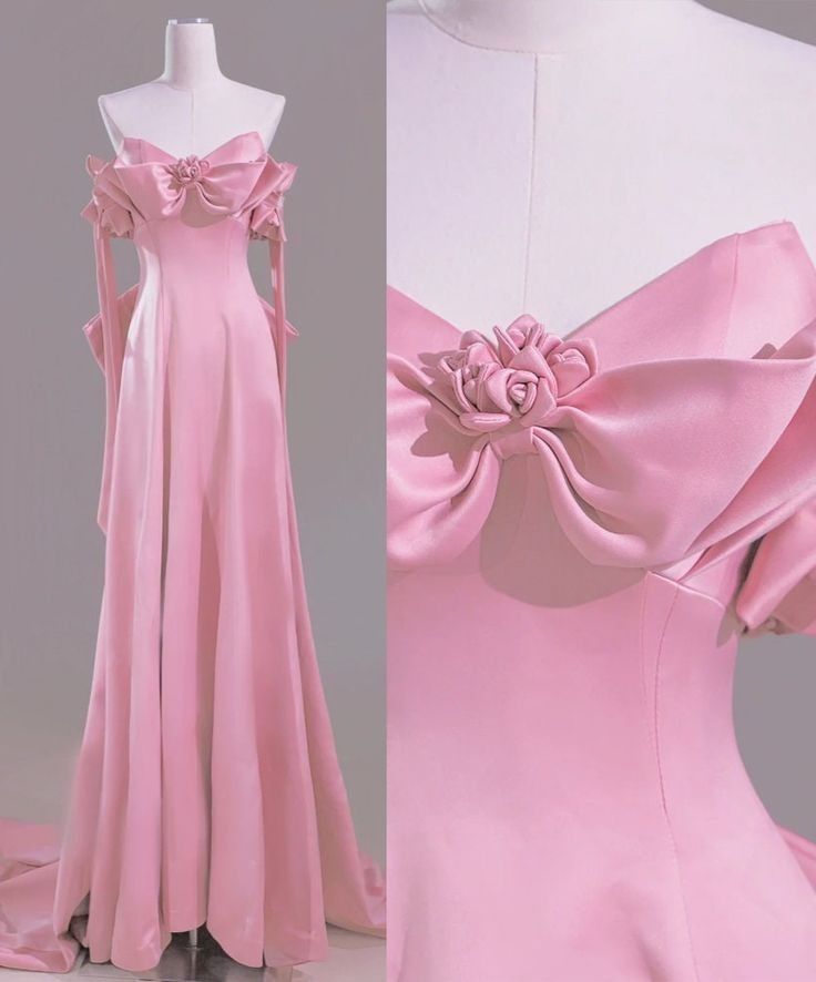 Sweet Pink A-Line Satin Bow Long Evening Dresses  TP1465