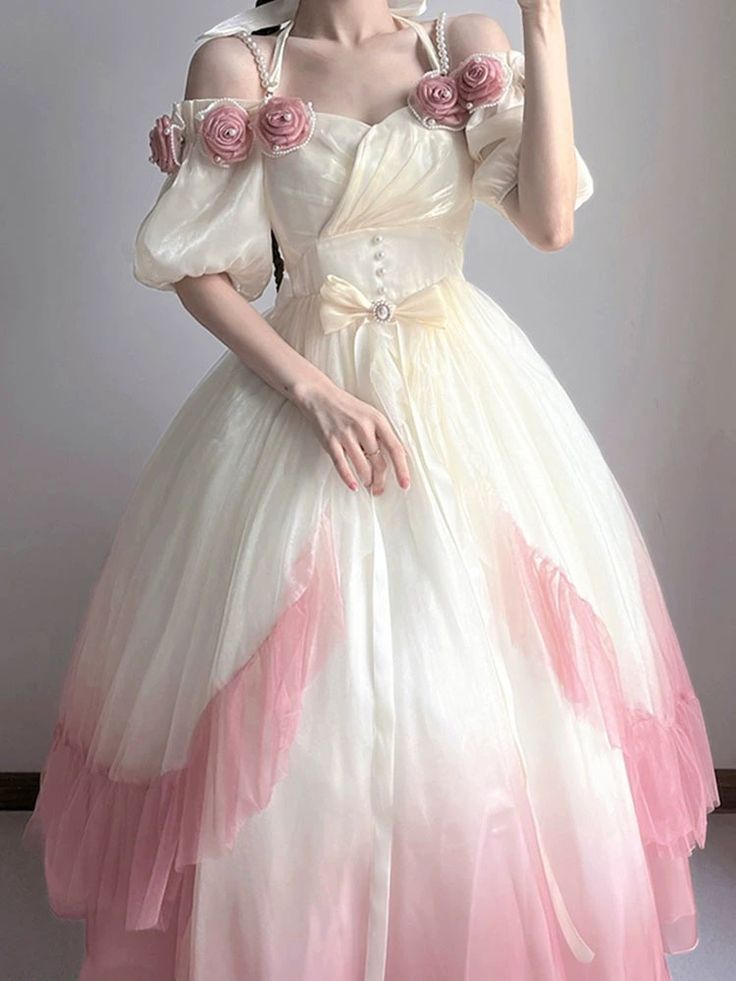 Sweetheart White Pink 3D Flower Strapless A-Line Tulle 16 Prom Dresses TP1536