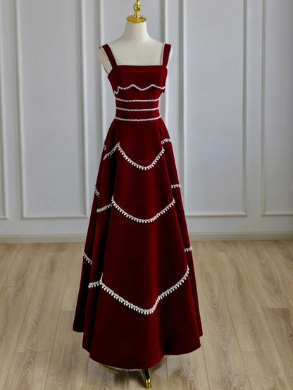 Chic Red Velvet A-Line Strapless Evening Dress TP1556