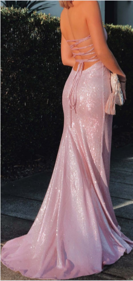 Mermaid Pink Sparkling Long Evening Gown Strapless Backless TP1718