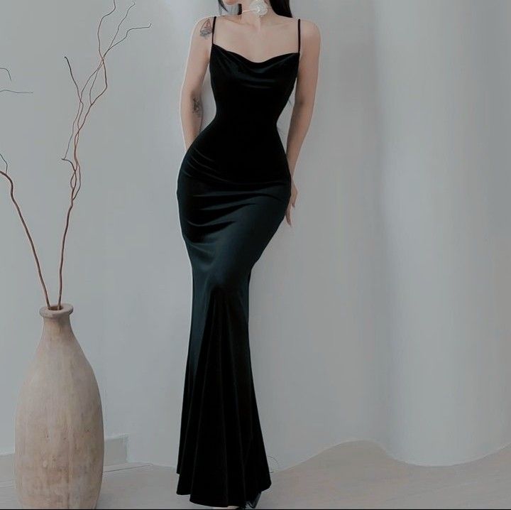 Black Velvet Mermaid Spaghetti Strap Simple Long Prom Dresses TP1727