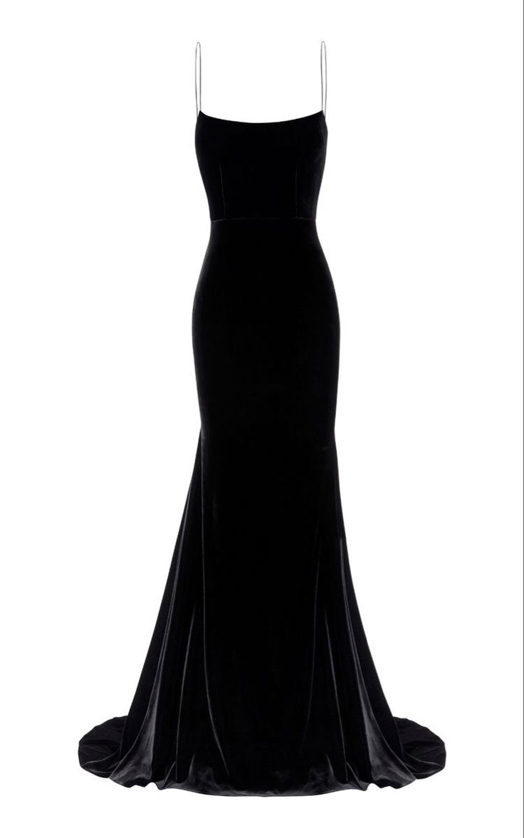 Black Velvet Mermaid Spaghetti Strap Simple Long Prom Dresses TP1727