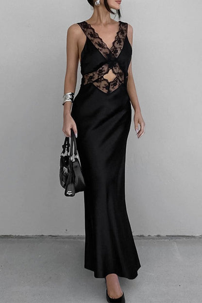 Sexy Black Lace Sleeveless Hollow Out Evening Gown Ball Gown TP1806