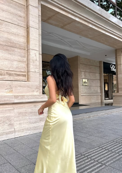 Sexy Yellow Satin Mermaid Off-the-shoulder Halter Neck Prom Party Dress TP1878