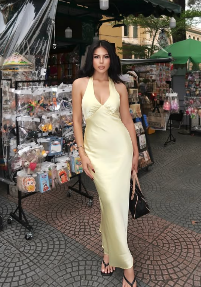 Sexy Yellow Satin Mermaid Off-the-shoulder Halter Neck Prom Party Dress TP1878