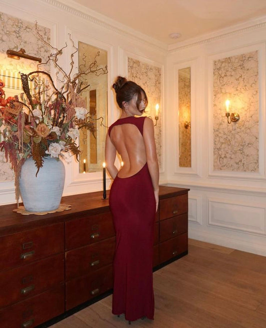 Sexy Burgundy Mermaid Back Long Ball Gown Evening Dress TP1883