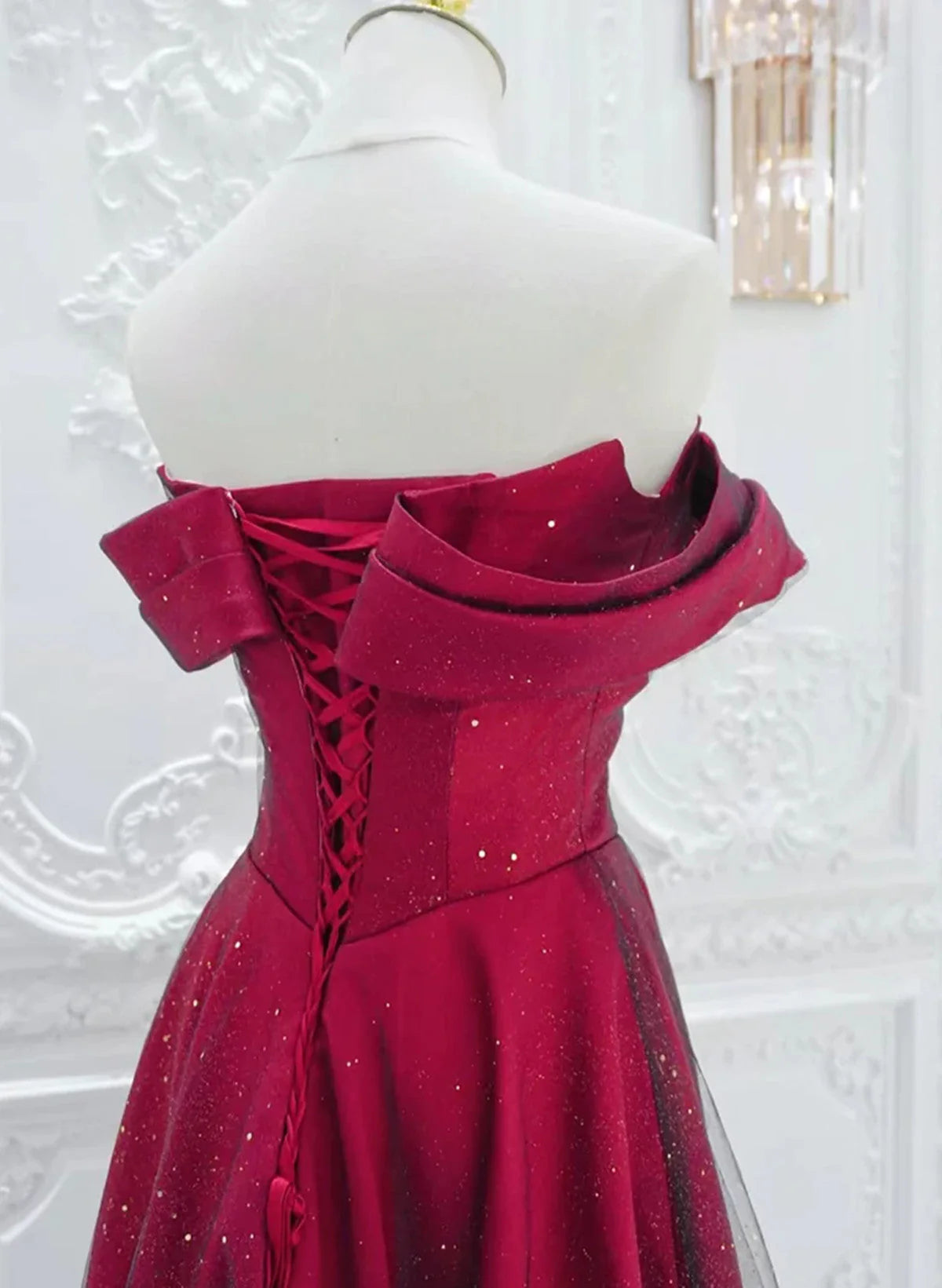 Chic Satin Long Party Dress Prom Dress, A-line Red Off Shoulder Evening Dress TP1008