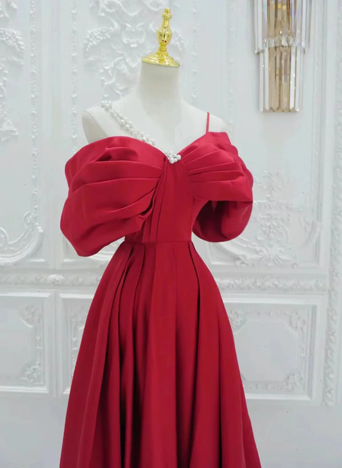 Red Satin A-line Straps Long Evening Dress, Red Long Party Dress TP1039