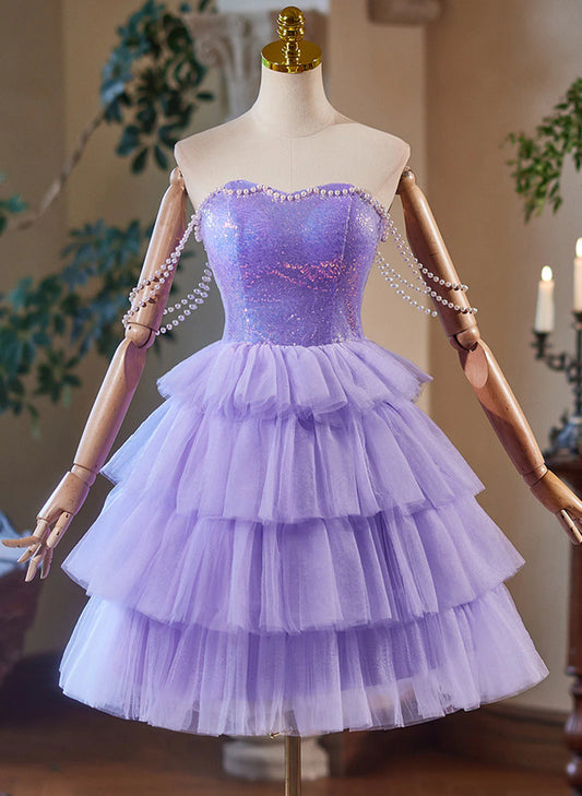 Lavender Cute Sweetheart Homecoming Dress, Lavender Short Prom Dress TP1043