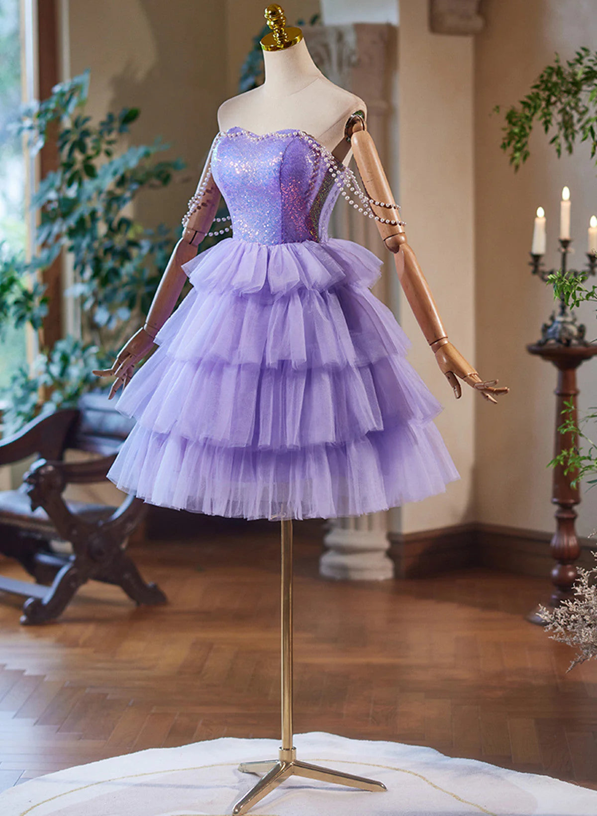 Lavender Cute Sweetheart Homecoming Dress, Lavender Short Prom Dress TP1043