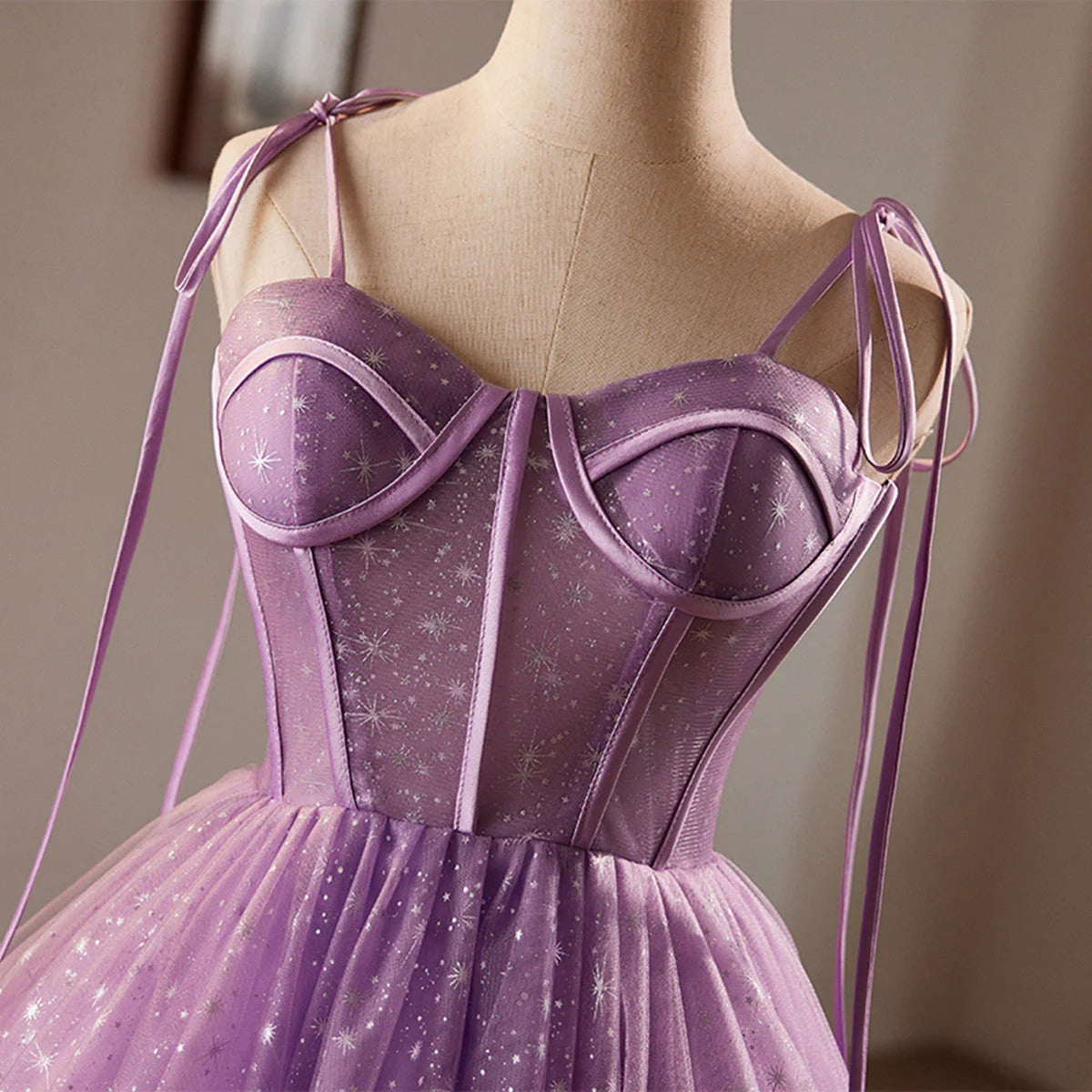 Light Purple Knee Length Straps Party Dress, Light Purple Homecoming Dress TP1062