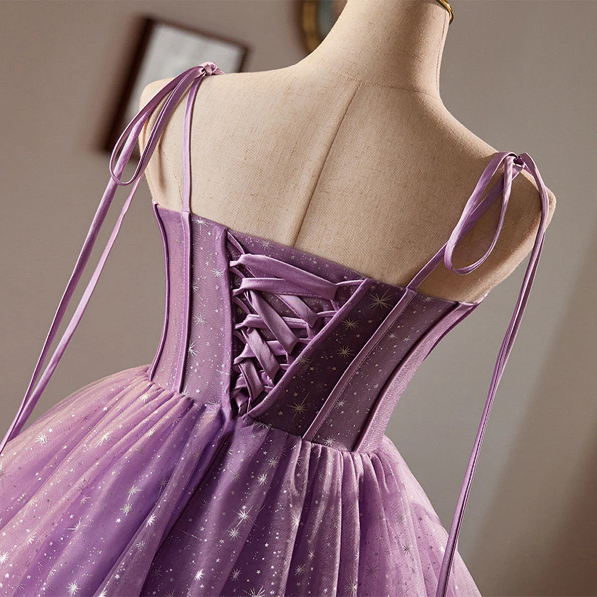 Light Purple Knee Length Straps Party Dress, Light Purple Homecoming Dress TP1062