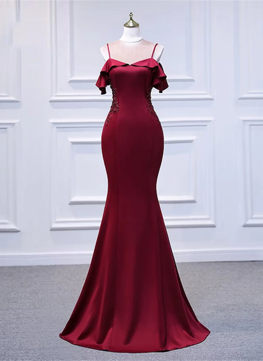 Wine Red Mermaid Off Shoulder Long Party Dress, Off Shoulder Mermaid Prom Dress TP1069